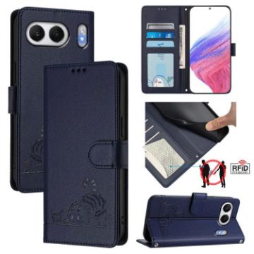 OnePlus Nord 4 5G Blue RFID Leather Case with Cat Rat Pattern & Lanyard - 1