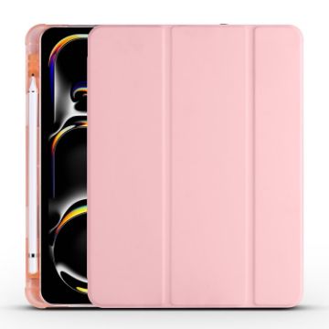 iPad Pro 13 2024 Pink TPU Leather Smart Case with Pen Slot - 1
