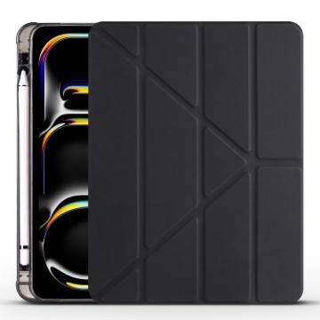 iPad Pro 13 2024 Black TPU Leather Smart Case with Pen Slot - 1