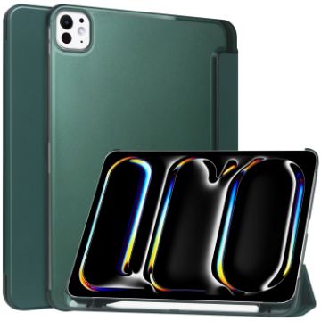iPad Pro 13 2024 Dark Green Frosted Smart Leather Tablet Case - 1