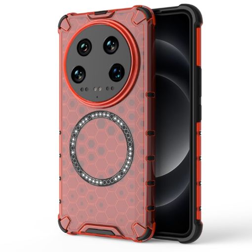 Xiaomi 14 Ultra Red Shockproof Case with Honeycomb Magnetic Ring - 1
