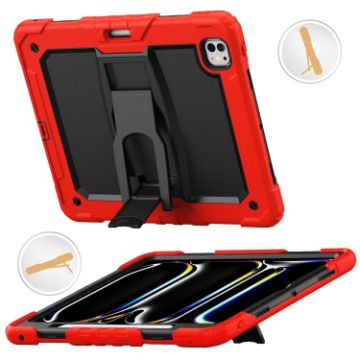iPad Pro 13 2024 Red Silicone Tablet Case with Strap & Holder - 1