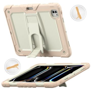 iPad Pro 13 2024 Silicone Tablet Case with Strap & Holder - Beige Rose Gold - 1