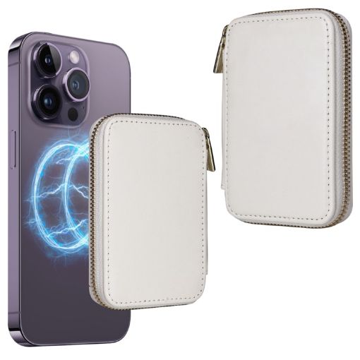 HS-005 MagSafe Magnetic Zipper Card Bag Phone Back Sticker White - 1