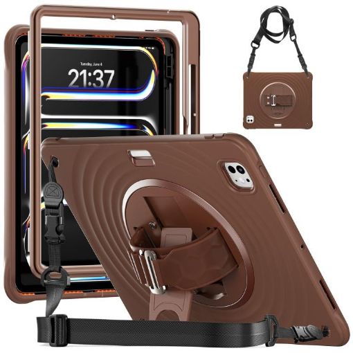 iPad Pro 13 2024 Case - Rotation Holder Silicone Hybrid PC (Chocolate) - 1