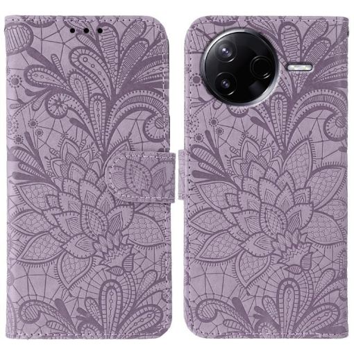 Xiaomi Poco F7 Pro/Redmi K80 Purple Lace Flower Flip Leather Case - 1