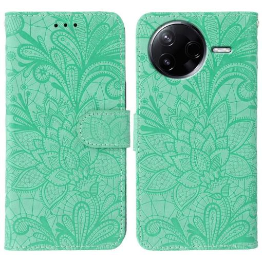 Xiaomi Poco F7 Pro/Redmi K80 Green Lace Flower Flip Leather Case - 1