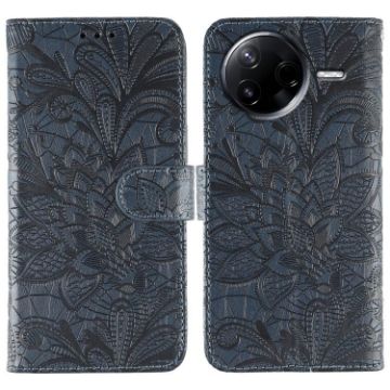 Xiaomi Poco F7 Pro/Redmi K80 Lace Flower Flip Leather Case Dark Blue - 1