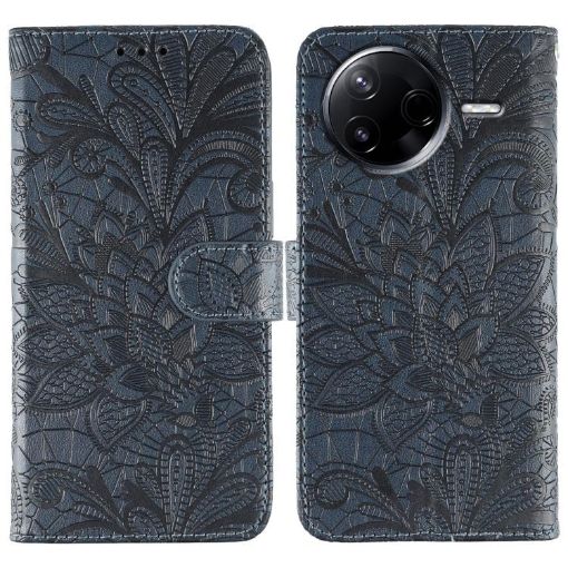 Xiaomi Poco F7 Pro/Redmi K80 Lace Flower Flip Leather Case Dark Blue - 1
