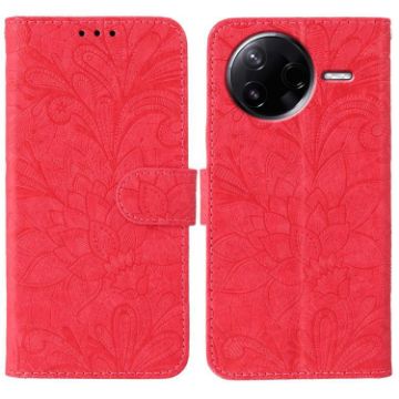Xiaomi Poco F7 Pro/Redmi K80 Red Lace Flower Flip Leather Case - 1