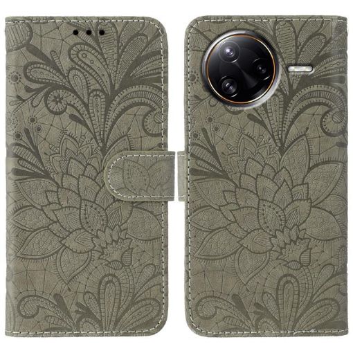 Xiaomi Poco F7 Ultra/Redmi K80 Pro Grey Lace Flower Flip Leather Case - 1