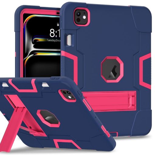 iPad Pro 13 2024 Navy Blue Rose Red Silicone Acrylic Case with Holder - 1