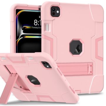 iPad Pro 13 2024 Rose Gold Silicone Acrylic PC Case with Holder - 1