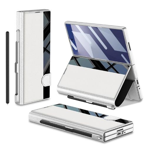 Samsung Galaxy Z Fold7 5G Flip Case with Pen Slot, Silver - GKK Full Cover - 1