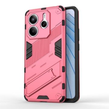 Redmi Note 14 5G Punk Armor Phone Case with Holder - Light Red - 1