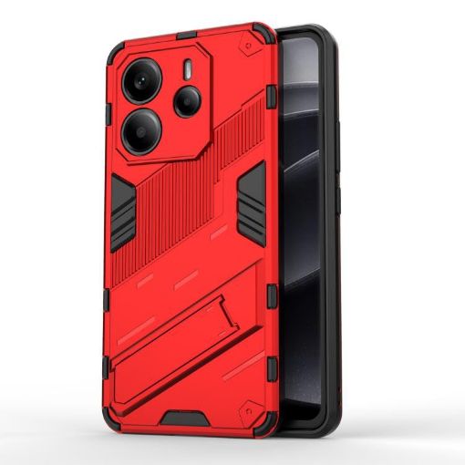 Redmi Note 14 4G Punk Armor PC+TPU Phone Case with Holder Red - 1
