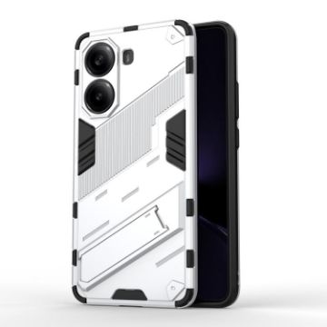 Redmi Note Turbo 4 Punk Armor Phone Case with Holder - White PC + TPU - 1