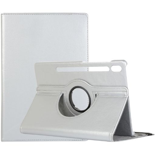 Samsung Galaxy Tab S7/S8 Litchi Texture 360 Rotation Leather Case Silver - 1