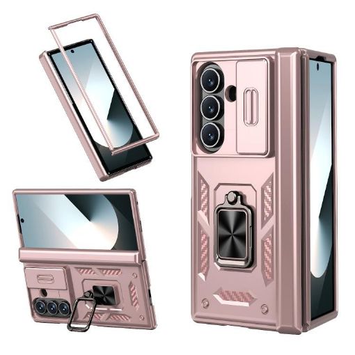 Samsung Galaxy Z Fold7 5G Case with Ring Stand - Rose Gold Hinge Cover - 1