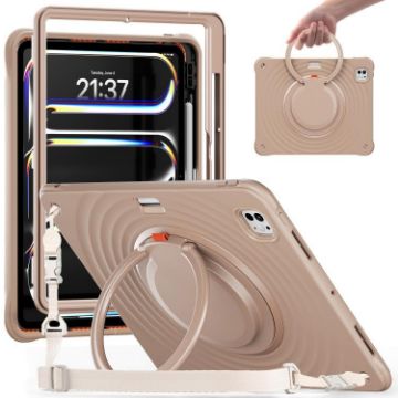 iPad Pro 13 2024 Case - Rotation Handle Holder Silicone Hybrid PC (Coffee) - 1
