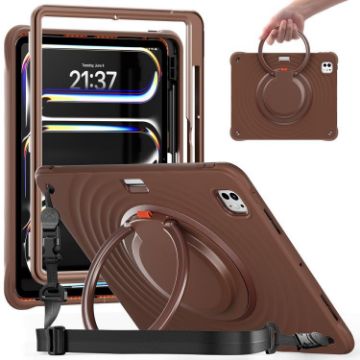 iPad Pro 13 2024 Case: Rotation Handle Holder Silicone Hybrid PC (Chocolate) - 1