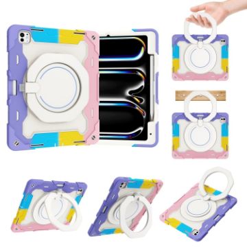 iPad Pro 13 2024 Silicone Case with Rotating Ring & Pen Slot - Pink - 1