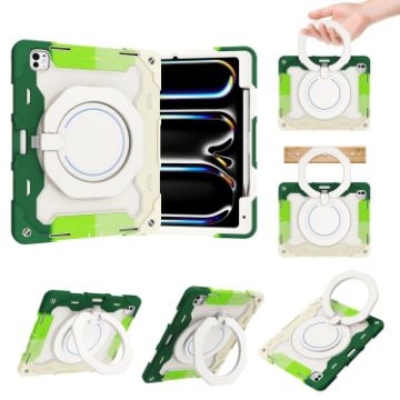 iPad Pro 13 2024 Silicone Case with Rotating Ring & Pen Slot - Green - 1
