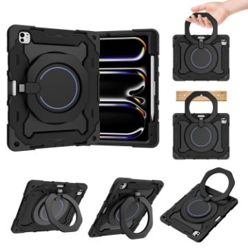 iPad Pro 13 2024 Armor Case with Rotating Ring & Pen Slot - Black - 1