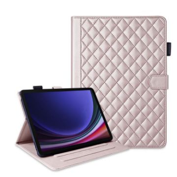 Samsung Galaxy Tab S10 FE+ Rhombus Lattice Leather Case Rose Gold - 1