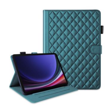 Samsung Galaxy Tab S10 FE+ Dark Green Rhombus Lattice Leather Case - 1
