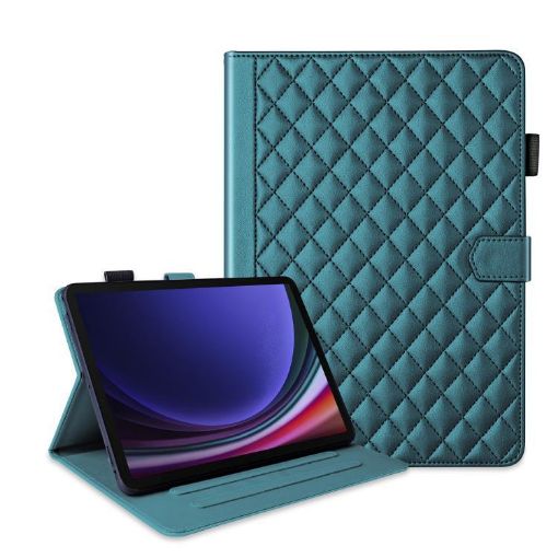 Samsung Galaxy Tab S10 FE+ Dark Green Rhombus Lattice Leather Case - 1