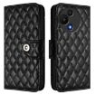 TCL 60 SE NxtPaper/605 Rhombic Flip Leather Case with Lanyard - Black - 2