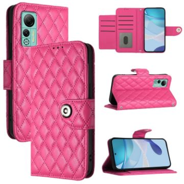 Ulefone Note 14 Flip Leather Case with Lanyard - Rose Red Rhombic Texture - 1