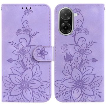 Redmi A5 4G 171.7mm Purple Lily Embossed Leather Phone Case - 1