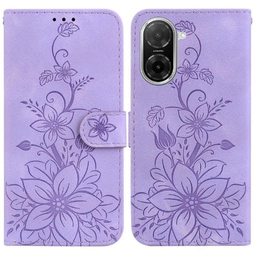 Redmi A5 4G 171.7mm Purple Lily Embossed Leather Phone Case - 1