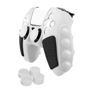 PS5 Black White Silicone Gamepad Case with Rocker Caps for Sony - 1