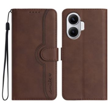 Redmi Turbo 4 Pro/Poco F7 Heart Pattern Leather Phone Case Brown - 1