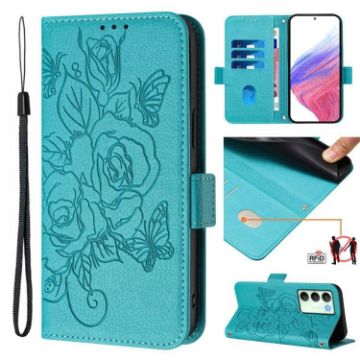 Realme 14x/V70/C75 5G Rose RFID Anti-theft Leather Case Light Blue - 1