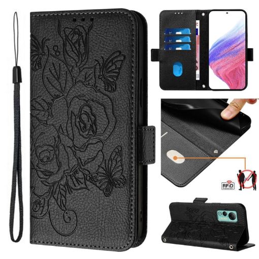 Ulefone Note 14 Black Embossed Rose RFID Anti-theft Leather Case - 1