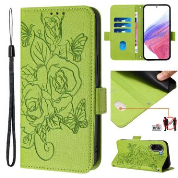 OnePlus Ace 5 Racing Green Embossed Rose RFID Leather Phone Case - 1