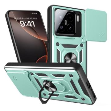 Xiaomi 15 Phone Case Mint Green - Sliding Camera Cover TPU Hybrid PC - 1