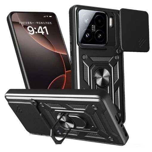 Xiaomi 15 Black TPU Hybrid PC Case with Sliding Camera Cover - 1