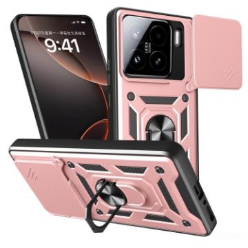 Xiaomi 15 Rose Gold Sliding Camera Cover TPU Hybrid PC Phone Case - 1