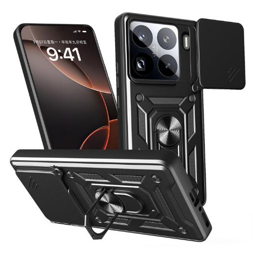Xiaomi 15 Pro Black TPU Hybrid PC Case with Sliding Camera Cover - 1