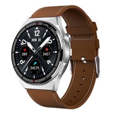 1.3" Leather Band IP68 Waterproof Smart Watch with Bluetooth Call Brown - 1