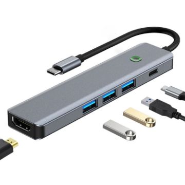BYL-2319 5-in-1 USB-C Docking Station: USB3.0, USB-C, HDTV (Grey) - 1