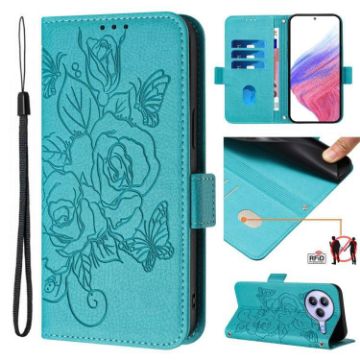 Xiaomi Civi 5 Pro 5G Light Blue Embossed Rose RFID Leather Case - 1
