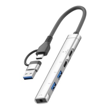 5 in 2 Multi-function HUB Adapter USB-C/Type-C + USB-A Silver - 1