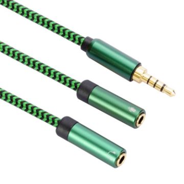 3m Green 3.5mm Male to Dual Audio & Microphone Adapter Cable - 1