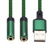 USB-A to Dual 3.5mm Audio Adapter Cable, 3m, Green - 3